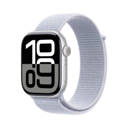 Apple Watch Series 10 GPS + Cellular 46mm Silver Aluminium Case with Blue Cloud Sport Loop - Image 3