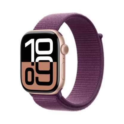 Apple Watch Series 10 GPS + Cellular 46mm Rose Gold Aluminium Case with Plum Sport Loop - Image 3