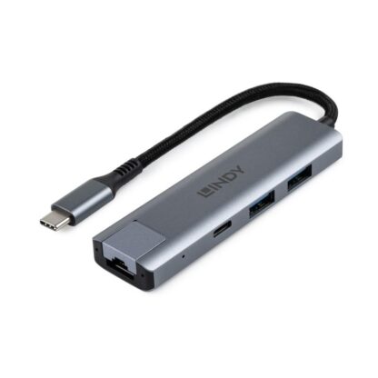 Hub Lindy USB3.2 Gigabit Ethernet, gray