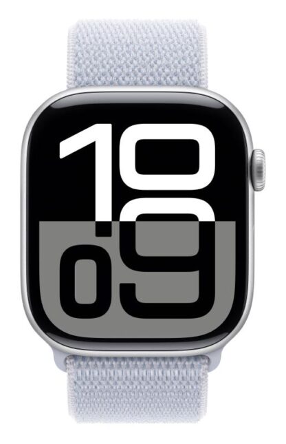 Apple Watch Series 10 GPS + Cellular 46mm Silver Aluminium Case with Blue Cloud Sport Loop - Image 5