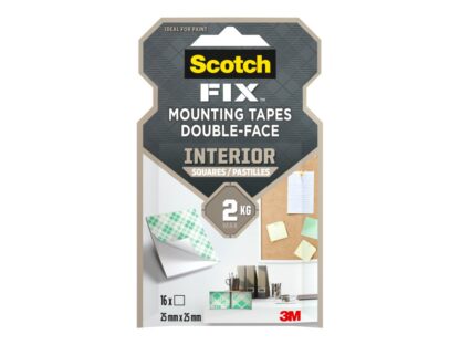 Scotch-Fix™ Interior Mounting Squares, 25mm x 25mm, 16 Strips