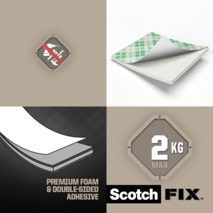 Scotch-Fix™ Interior Mounting Squares, 25mm x 25mm, 16 Strips - Image 5