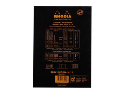 Rhodia BLACK head stapled pad N°16, 14,8x21cm, 80sh. lined + margin 80g
