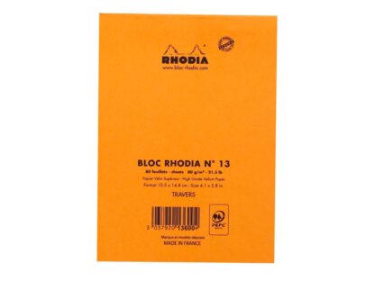 Rhodia ORANGE head stapled pad N°13, 10,5x14,8cm, 80sh. lined 80g