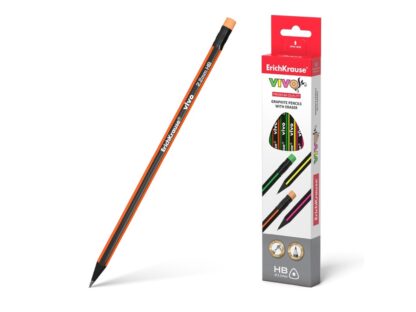 Graphite triangular pencil with an eraser ErichKrause® VIVO® HB (in box 12 pcs.)