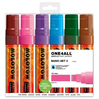 Acrylic marker One4All 627HS 15 mm Wallet Basic-Set 2 6 pcs.