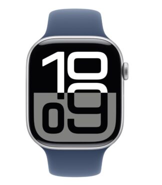 Apple Watch Series 10 GPS + Cellular 46mm Silver Aluminium Case with Denim Sport Band - S/M