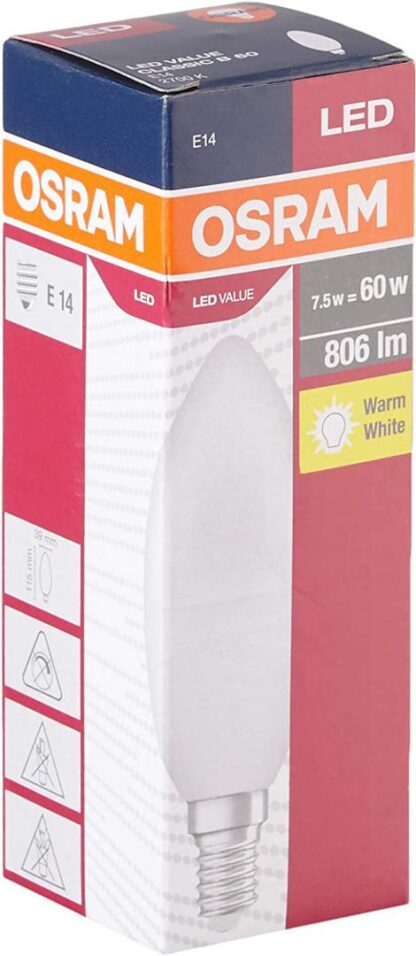 LED candle bulb, E14, 7W (60W), warm light, 806 lm, A, Osram