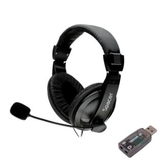 Headphones with mic. Spacer USB 2.0, black