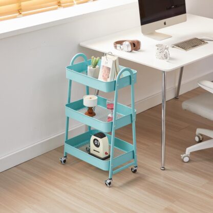 3-SHELF STORAGE TROLLEY TURQUOISE - Image 5