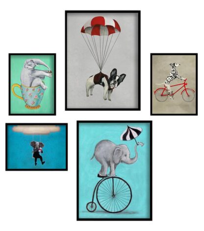 Set of 5 decorative paintings Animals