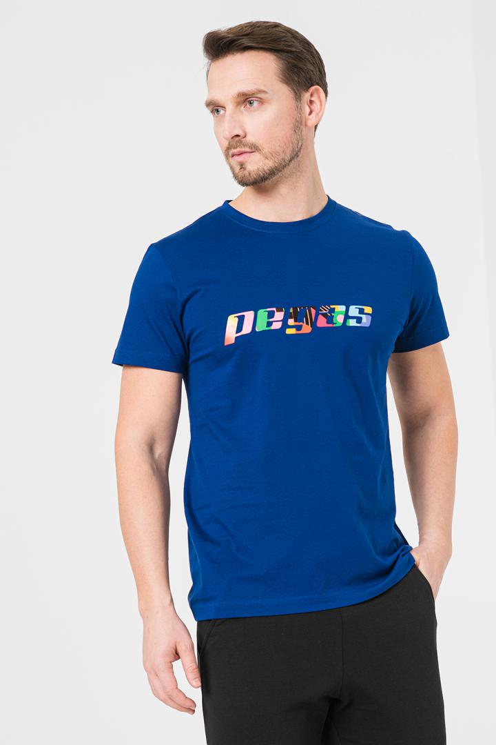 Men's Royal Blue-L Multicolor Logo T-Shirt - EU Supplies