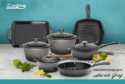GRILL PAN CAST IRON ENAMELED 26.5X4.5 CM, MARBLE GREY - Image 6