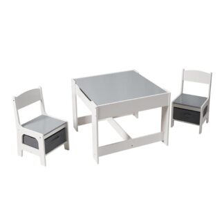 Table and 2 chairs set, white MDF, U-Grow