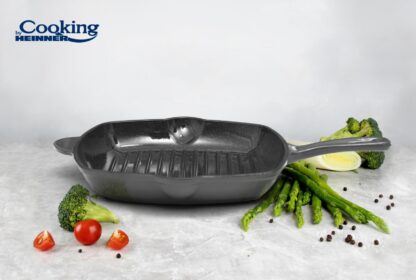 GRILL PAN CAST IRON ENAMELED 26.5X4.5 CM, MARBLE GREY - Image 4