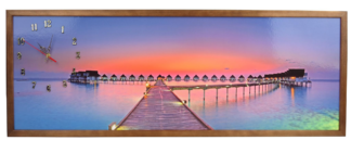 PAINTING WITH FRAMED CLOCK35X100 CM SUNSET