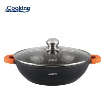 CAST ALUMINUM SHALLOW POT+GLASS 28x8 CM,4.1L, DARK LINE
