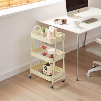 3-SHELF STORAGE TROLLEY Beige - Image 3