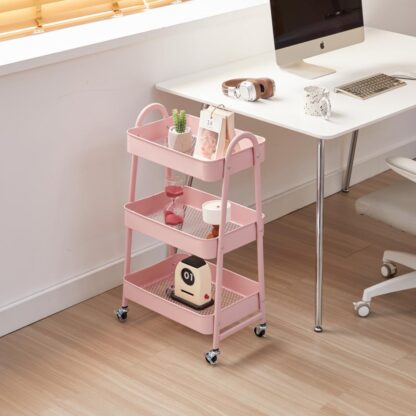 3-SHELF STORAGE TROLLEY Pink - Image 3