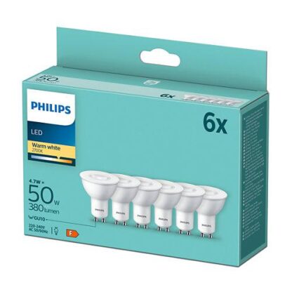 Pack of 6 Philips LED bulbs, GU10, 4.7W