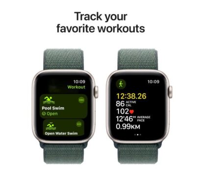 Apple Watch SE GPS + Cellular 44mm Starlight Aluminium Case with Lake Green Sport Loop - Image 4