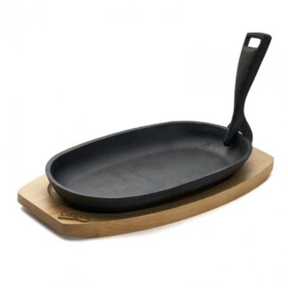 Oval cast iron serving plate 24X14CM, wood base