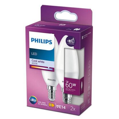 Pack of 2 LED bulbs Philips B38, E14, 7W