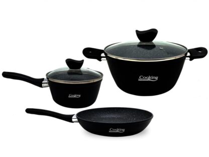 ALUMINUM COOKING SET 5 PIECES, WOOD