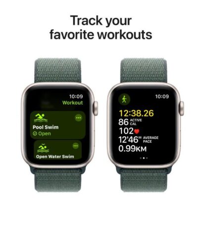 Apple Watch SE GPS 44mm Starlight Aluminium Case with Lake Green Sport Loop - Image 5