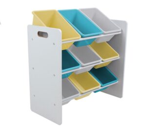 Shelf with 9 blue/yellow baskets, U-Grow