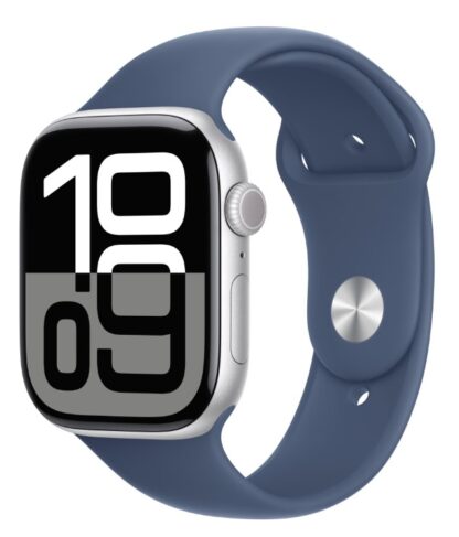 Apple Watch Series 10 GPS + Cellular 46mm Silver Aluminium Case with Denim Sport Band - S/M - Image 2