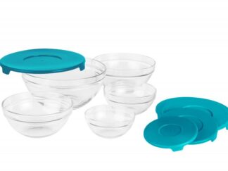 Set of 5 glass bowls with lids,Blue