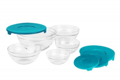 Set of 5 glass bowls with lids,Blue