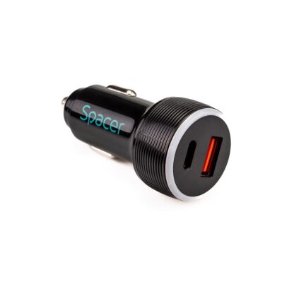 Car charger Spacer USB-A&C 17W black - Image 3