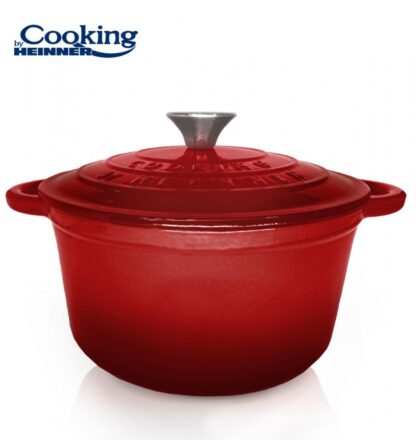 ENAMEL CAST IRON SEMI-PAN+LID 28X13 CM, 6L, RED LINE