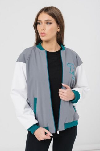 W PETROL GRAY BOMBER JACKET L
