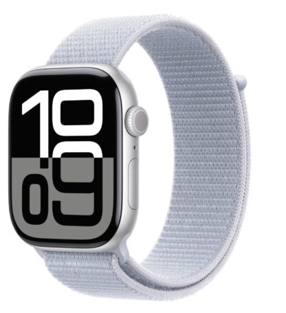 Apple Watch Series 10 GPS + Cellular 46mm Silver Aluminium Case with Blue Cloud Sport Loop - Image 2
