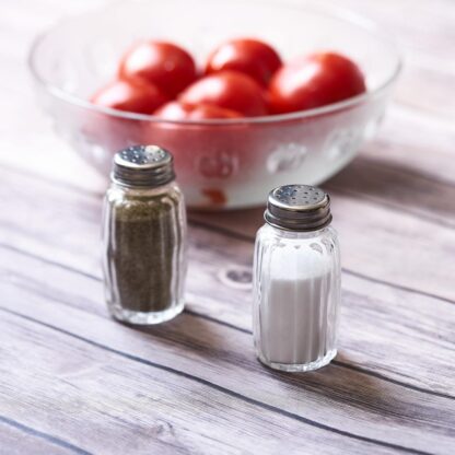 SALT / PEPPER CONTAINER, GLASS + STAINLESS STEEL, 45ML