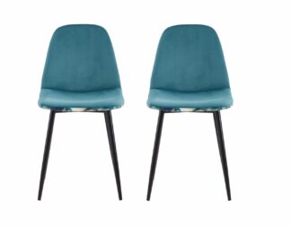 Set of 2 Jaquard velvet chairs - Blue