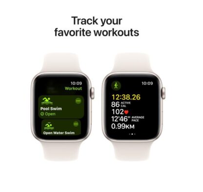 Apple Watch SE GPS + Cellular 44mm Starlight Aluminium Case with Starlight Sport Band - S/M - Image 4