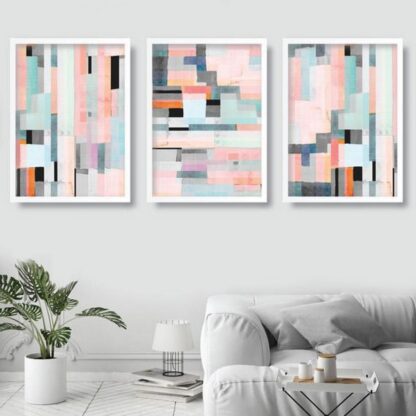 Set of 3 Geometric Pink decorative paintings