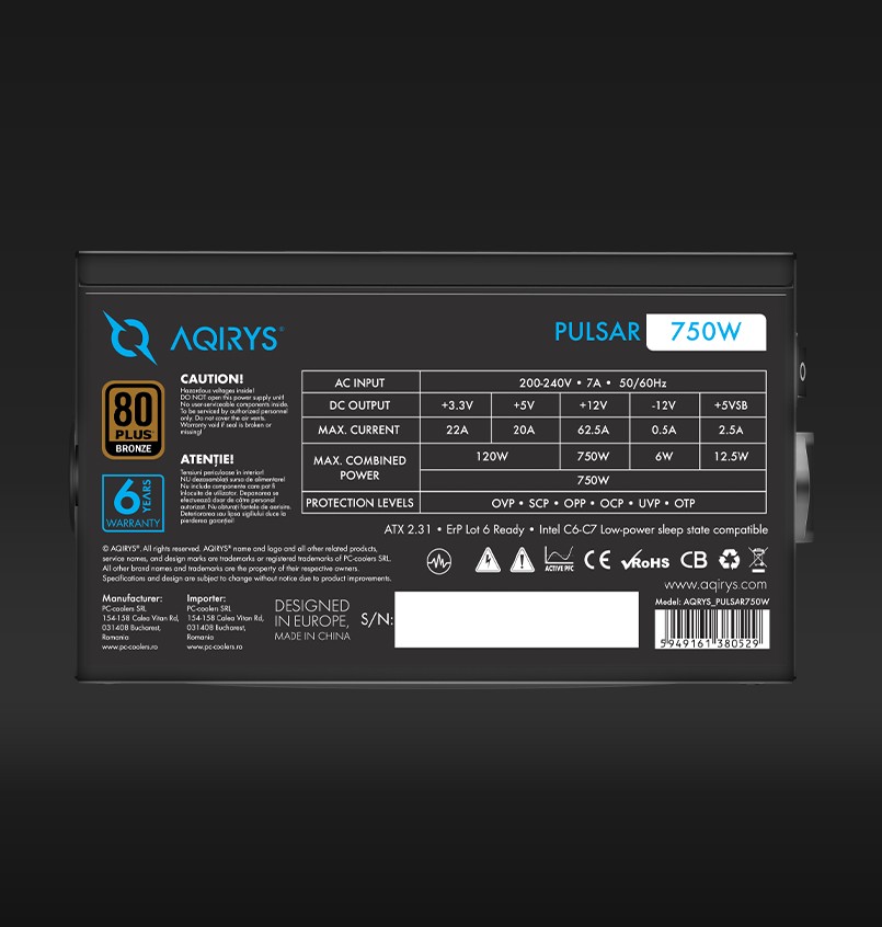 PSU Aqirys Pulsar 750W 80+ White certified - Image 6