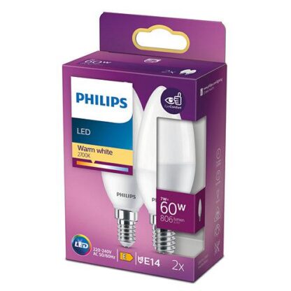 Pack of 2 LED bulbs Philips B38, E14, 7W