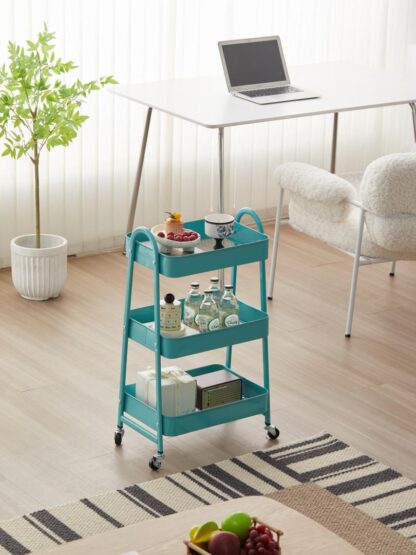 3-SHELF STORAGE TROLLEY TURQUOISE - Image 4
