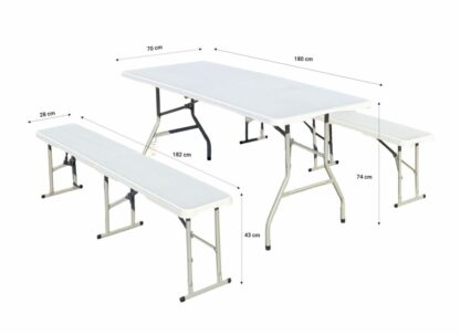HEINNER TABLE SET WITH 2 FOLDABLE PLASTIC BENCHES - Image 2
