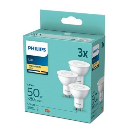 Pack of 3 Philips LED bulbs, GU10, 4.7W