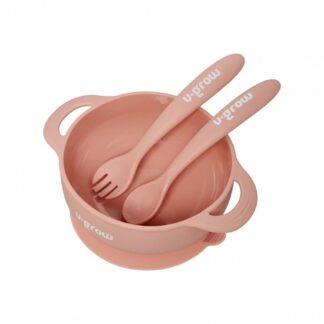 Silicone bowl and spoon set, pink, U-Grow