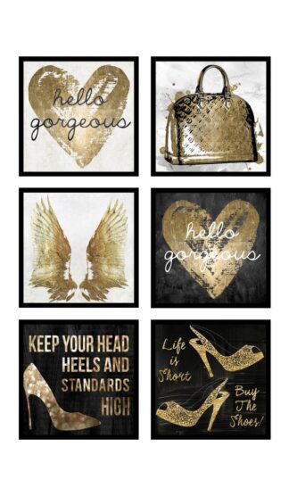 Set of 6 Gold Heart decorative paintings