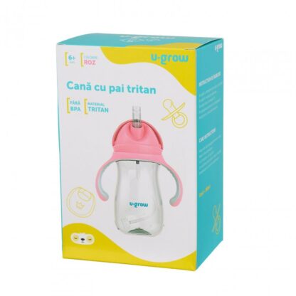 Tritan straw cup, pink, 300ml, U-Grow - Image 4