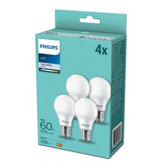 Pack of 4 Philips A60, E27, 9W LED bulbs